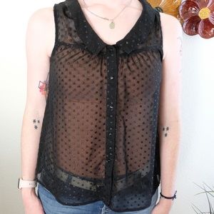 Black glitter polka dots button down blouse